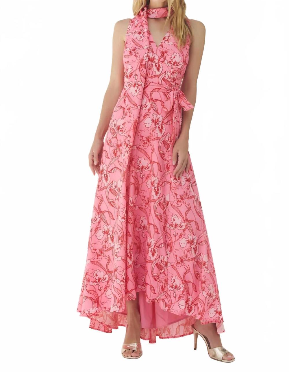 NEW HUTCH oster maxi dress in pink/red organic vining orchids